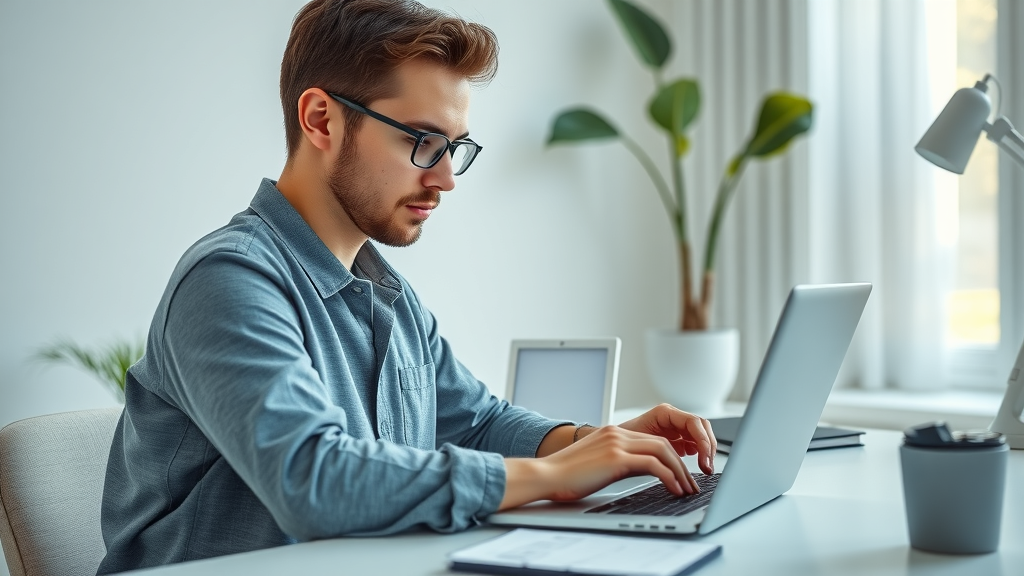 organized home office workspace researching discount furniture stores online Farmington CT, secure checkout, website review analysis