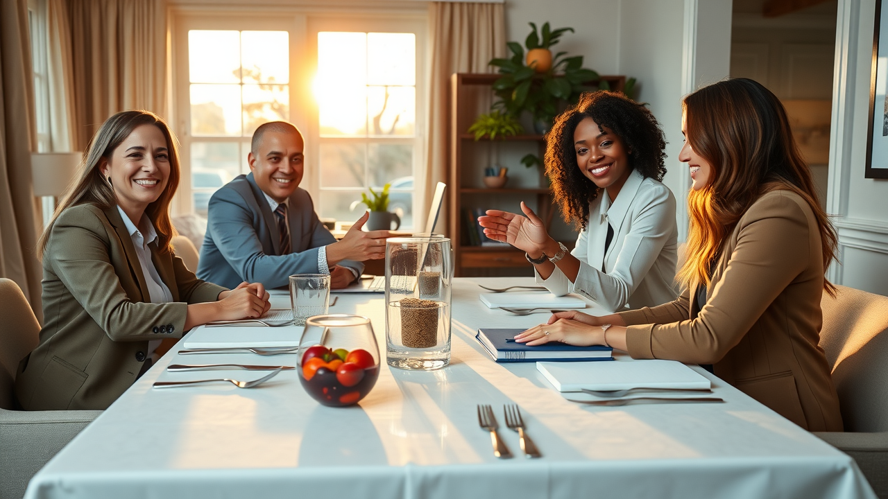 stylish dining room with modern affordable dining set, discount furniture online Farmington CT family meal happy, golden hour lighting
