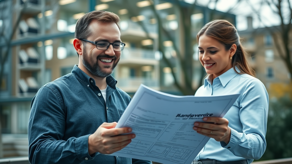 Professional hardscape contractor in Milford CT, reviewing local zoning permits with client outdoors