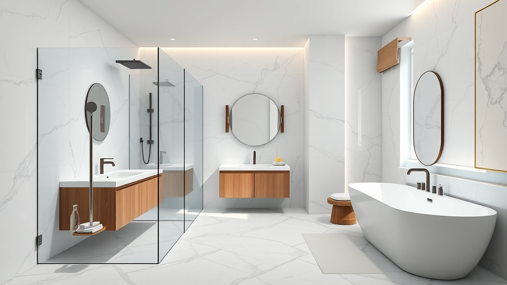 Sleek modern Bristol bathroom remodel with walk-in shower, floating vanity, spa tub, eco-friendly fixtures
