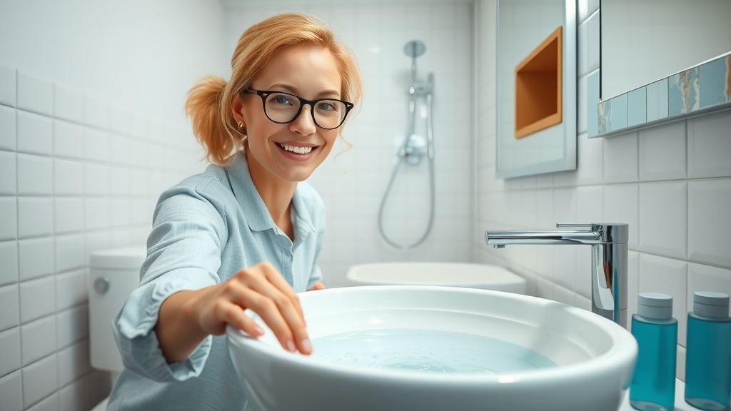 bright contemporary bathroom remodel in Wallingford CT, gleaming fixtures, happy homeowner, modern tiling, accent lighting