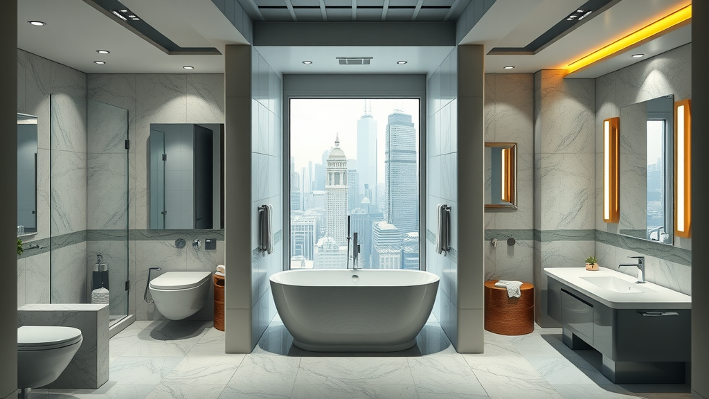 Three types of bathroom remodels in Meriden CT: basic, mid-range, and ultimate luxury shown side by side